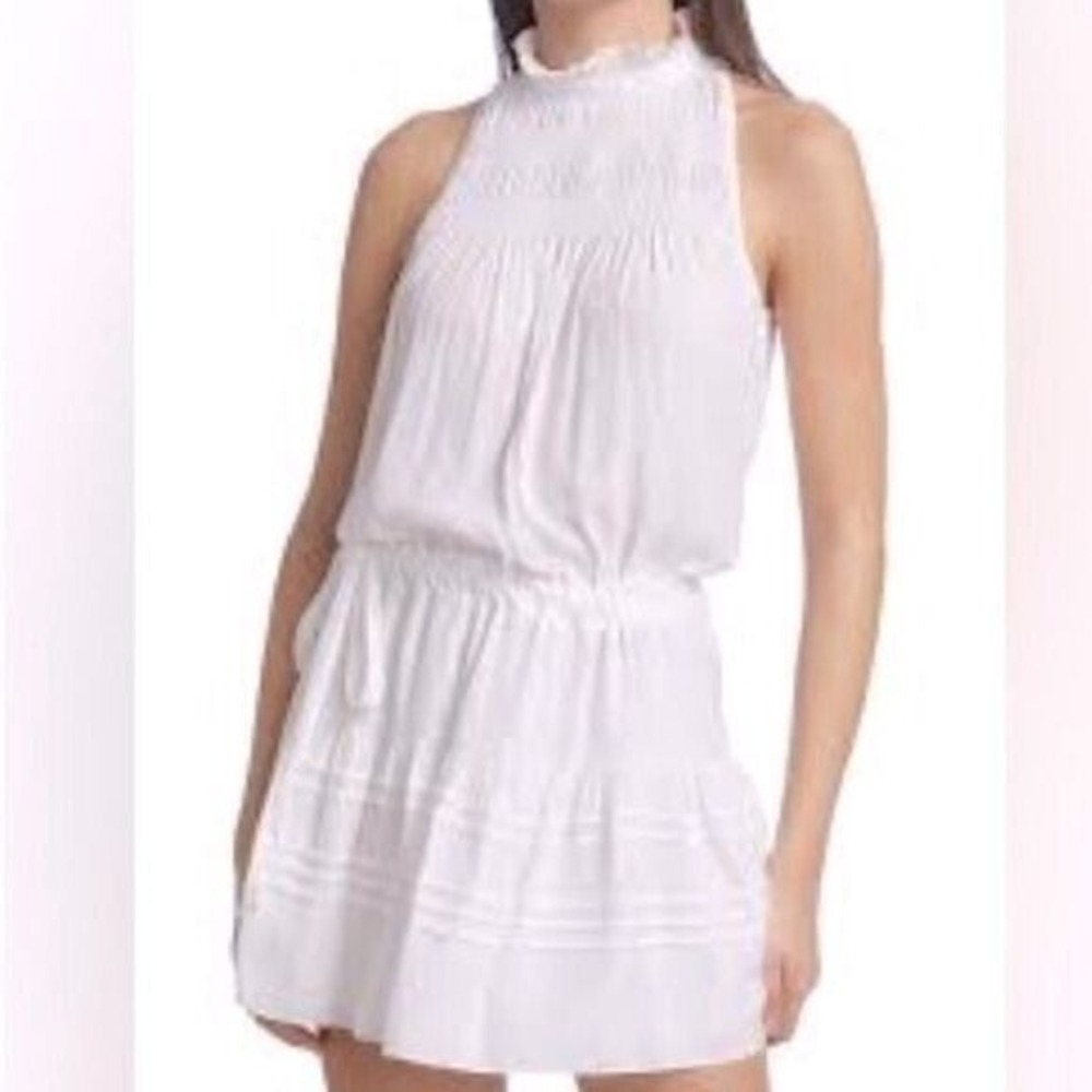 Ramy‎ Brook Women's White Flynn IvorySmocked Mini Dress SIZE L